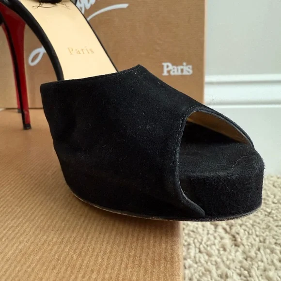 Christian Louboutin Aketata 120 Black Suede Platform Sandal - Picture 13 of 14